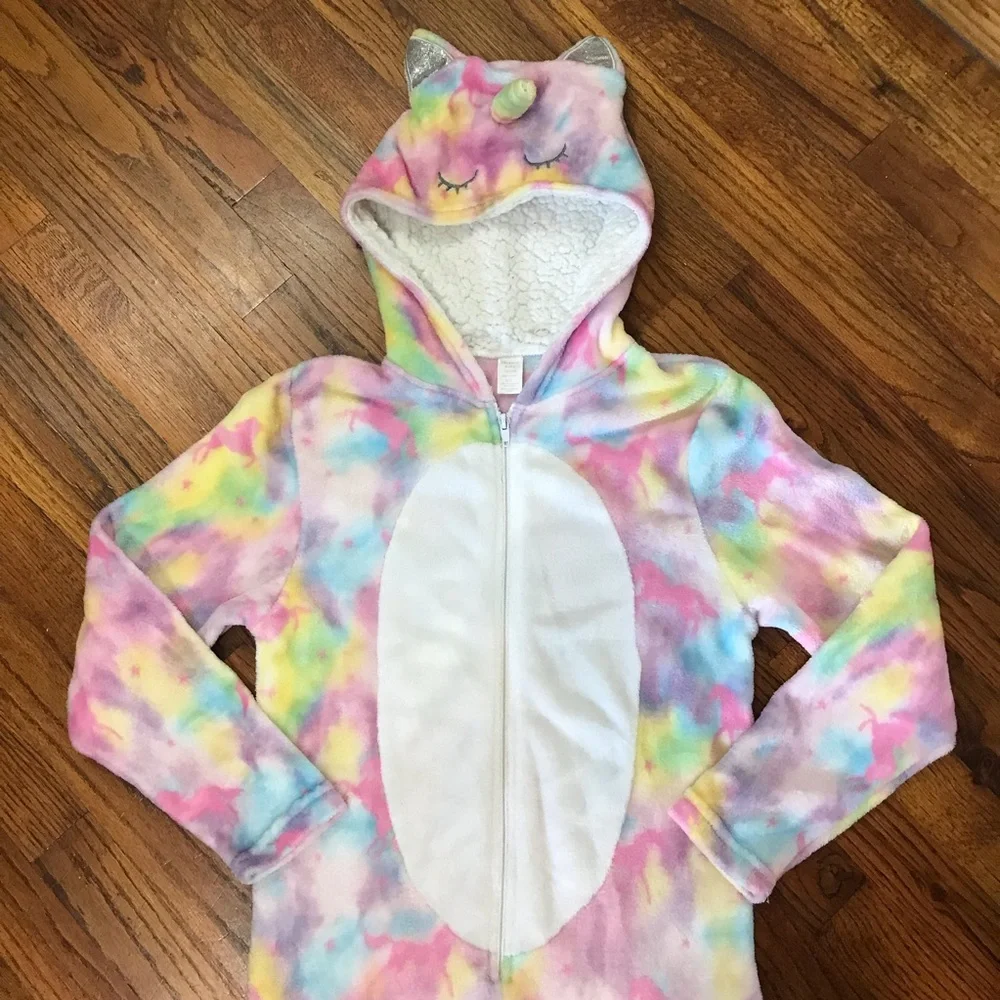 Unicorn Onesie Pajamas Hooded Hoodie Romper LS One Piece Footless Tie Dye 7 / 8